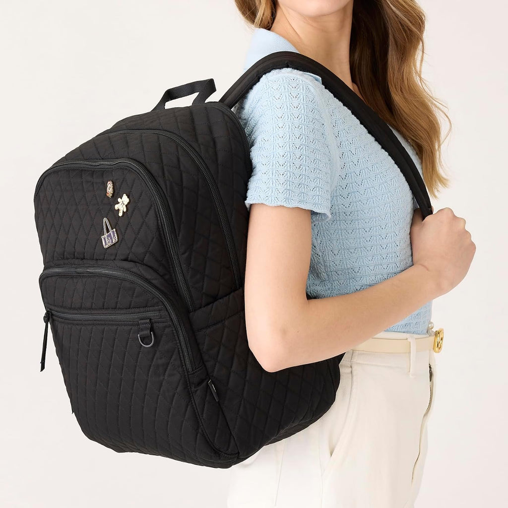 Vera Bradley Women'S Premium Cotton Large Bancroft Backpack – 15" Laptop & Trolley Sleeves – Moonless Night, 28L