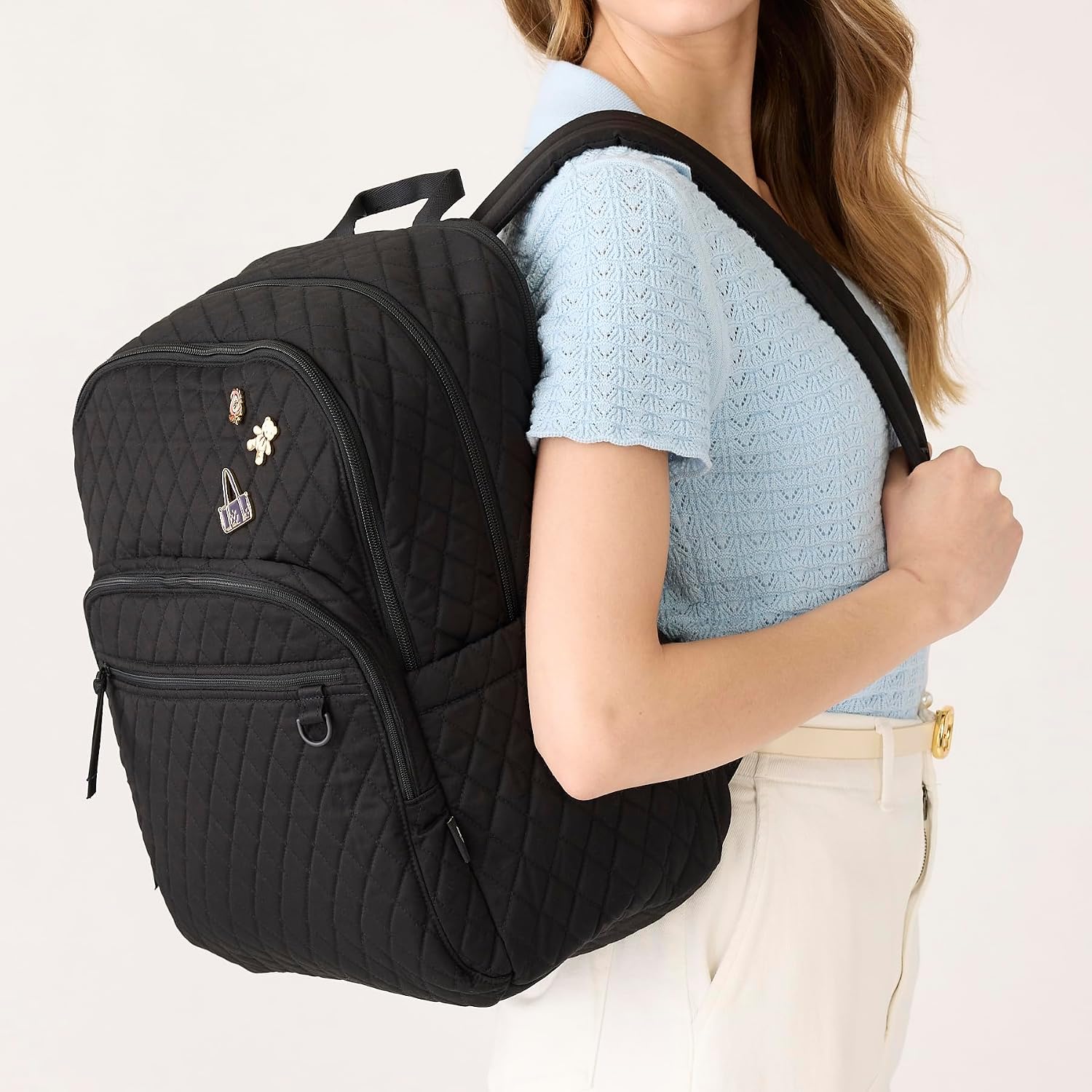 Vera Bradley Women'S Premium Cotton Large Bancroft Backpack – 15" Laptop & Trolley Sleeves – Moonless Night, 28L