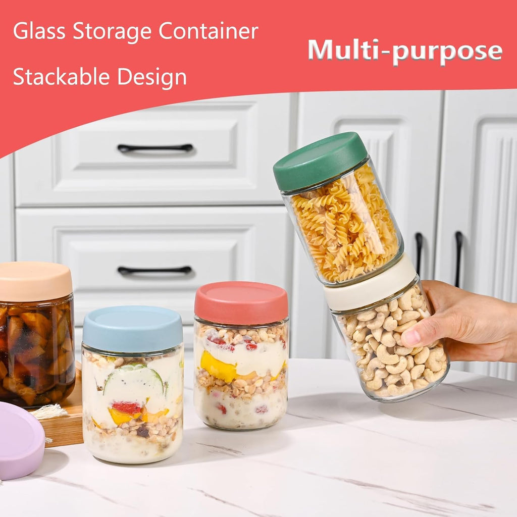 Artcochan Overnight Oats Containers with Lids 16 oz Glass Jars 6 Pack Glass Mason Jars with Airtight Lids, Perfect for Oats, Yogurt, Chia Pudding, Snack
