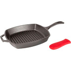 Lodge Square Cast Iron Grill Pan 10.5 Inches - Pre-Seasoned Square Skillet - Ridged Burger Grill Pan - Even Heat Distribution - Pfas-Free Non-Toxic Cookware