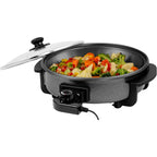 Ovente 11.5-Inch Electric Skillet & Frying Pan, 1400W Nonstick Cooking Pan With Adjustable Temperature Control, Tempered Glass Lid With Steam Vent, Cool-Touch Handles, Easy-Clean Black Sk11112B