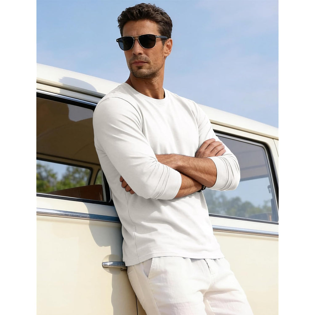 Eklentson Men'S Cotton Crewneck T-Shirts Long Sleeve Plain Tee Moisture Wicking Casual Tshirts Solid Color