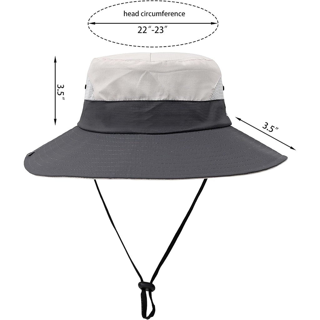 Womens Summer Sun Hat Beach Hat Wide Brim Outdoor UV Protection Hat Foldable Cool Mesh Ponytail Bucket Hat Grey+beige
