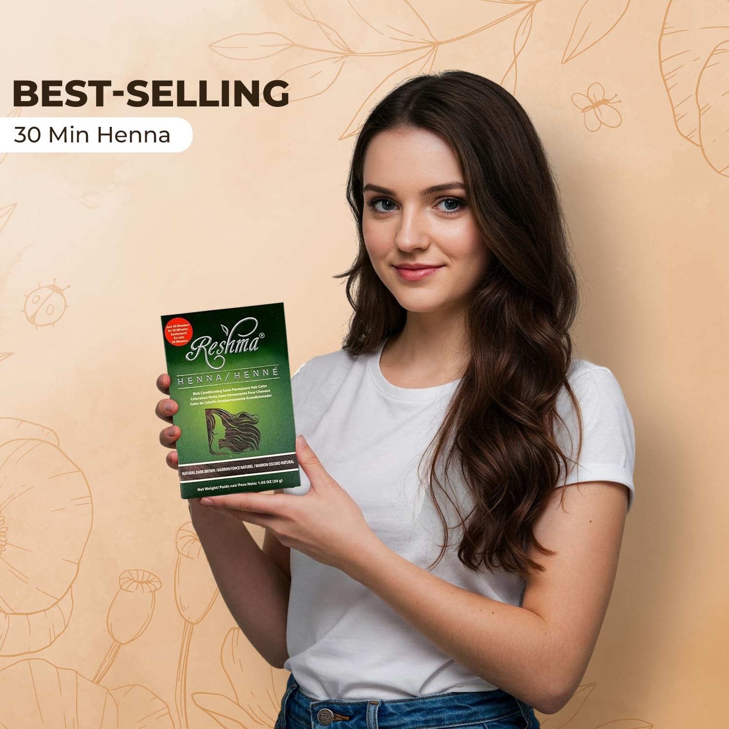 Reshma Beauty 30 Minute Henna Hair Color Infused with Plant-Based Lawsonia Inermis 100% Gray Coverage for Soft, Shiny Hair, Hair Dye—1.05 oz Pack of 1 (Dark Brown)