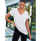 T-Shirts Short Sleeve V Neck Tees Tops for Women Fashion Trendy Lightweight Soft Casual Summer Outfits Clothes 2026