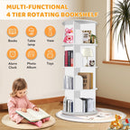 4 Tier Rotating Bookshelf Tower, Spinning Bookshelf, Revolving 360° Bookcase Storage Round Carousel, Vertical Rotate Turning Spiral Corner Organizer Lazy Susan, White