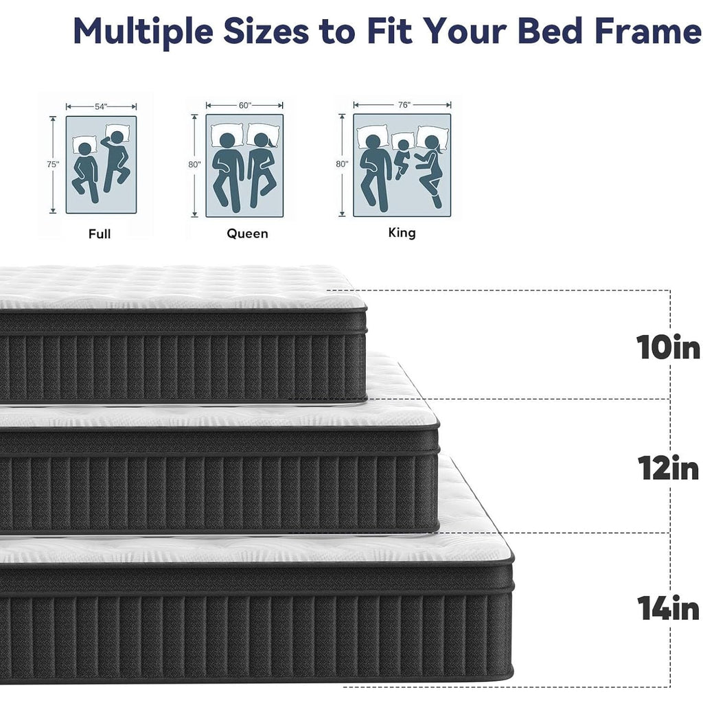 Cryreina Queen Mattress, Mattress Queen Size 14 Inch In A Box, Hybrid Queen Size Mattresses Medium Firm Support For Pressure Relief, Breathable & Durable