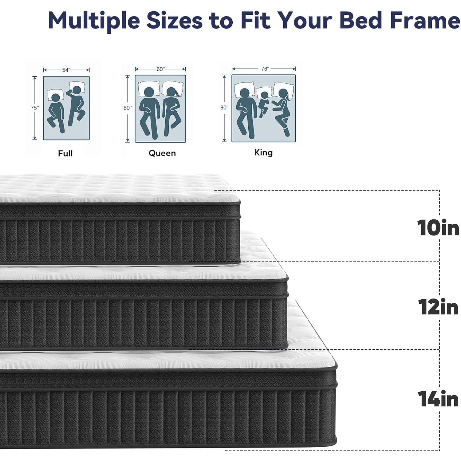 Cryreina Queen Mattress, Mattress Queen Size 14 Inch In A Box, Hybrid Queen Size Mattresses Medium Firm Support For Pressure Relief, Breathable & Durable