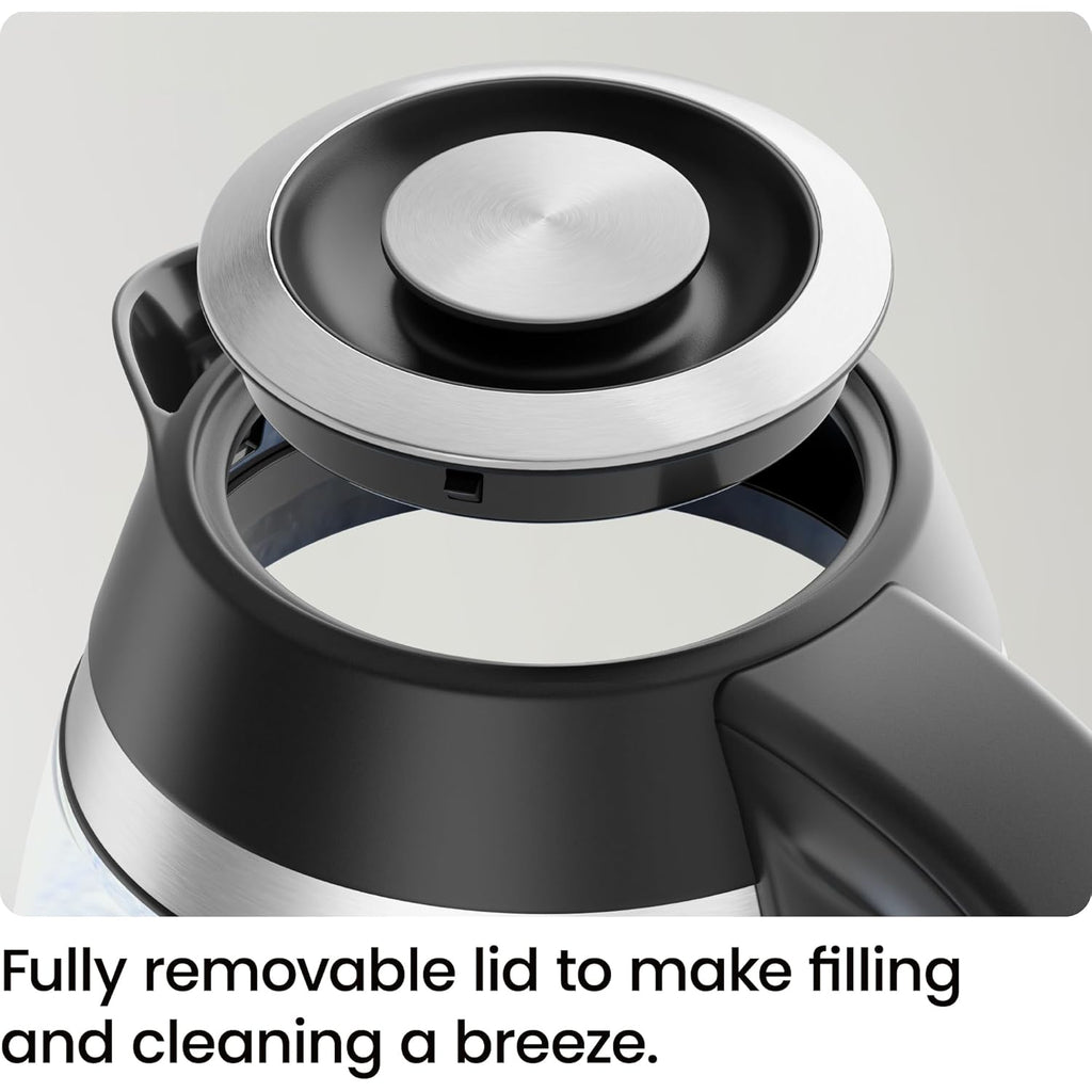 Chefman Electric Kettle, 1.8L 1500W, Hot Water Boiler, Removable Lid for Easy Cleaning, Auto Shut Off, Boil-Dry Protection, Stainless Steel Filter, BPA Free, Borosilicate Glass Electric Tea Kettle