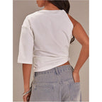 Soly Hux Women'S One Shoulder T Shirt Crew Neck Short Sleeve Tee Dressy Casual Summer Asymmetrical Tops