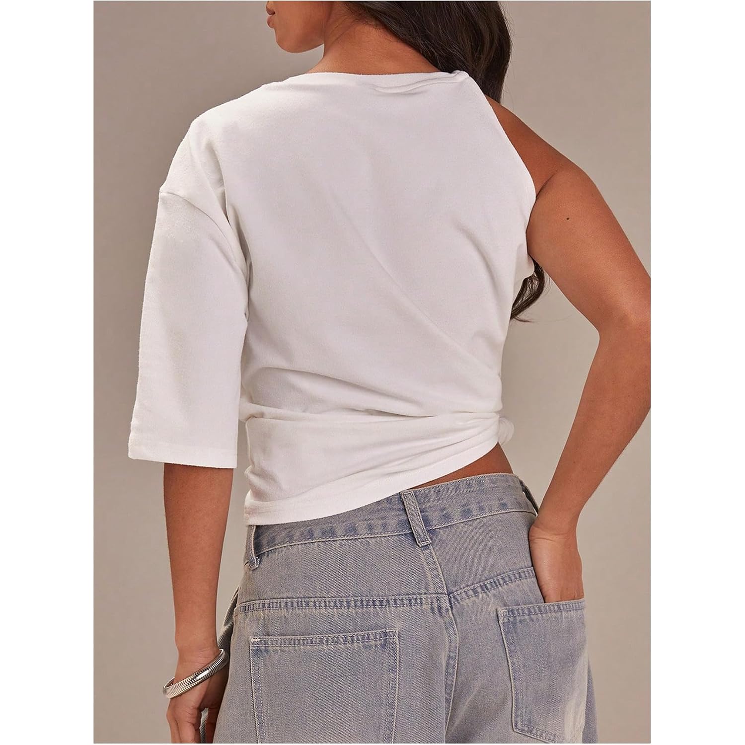 Soly Hux Women'S One Shoulder T Shirt Crew Neck Short Sleeve Tee Dressy Casual Summer Asymmetrical Tops