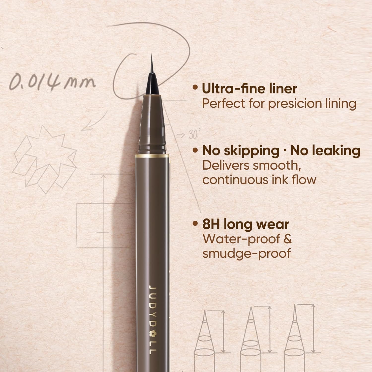 JUDYDOLL Ultra-Fine Liquid Eyeliner-Precision Tip for Wing Line, Smudge-Proof, Quick-Drying, Waterproof, Easy to Get Inner Corner Lined, Hooded Eyes-Friendly (#01 Black)