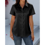 Zeagoo Satin Blouses For Women Silk Button Down Shirts Short Sleeve Business Casual Tops