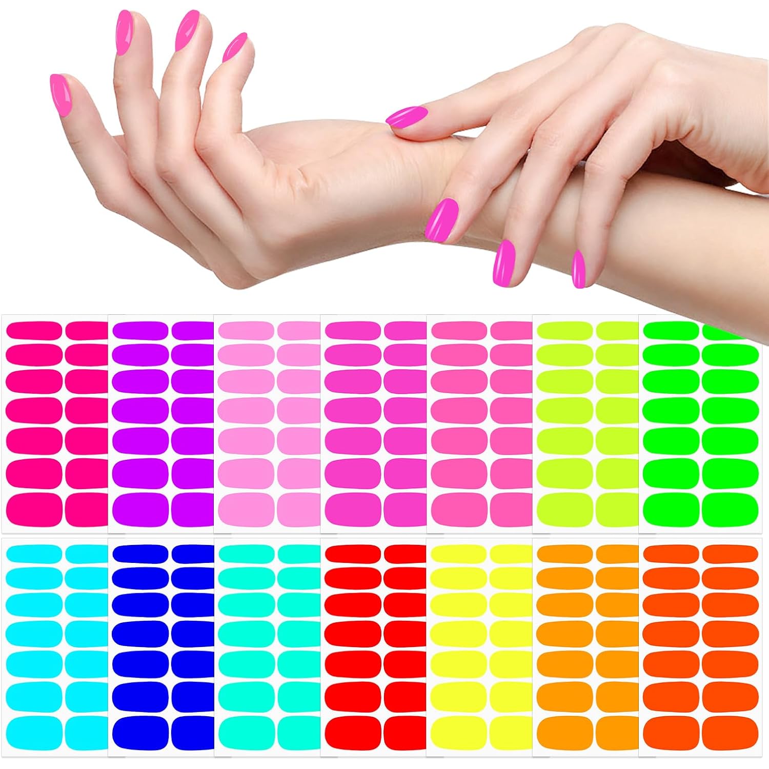 14 Sheets Fluorescence Solid Color Nail Polish Strips Stickers Self-Adhesive Vibrant Color Nail Wraps for Short Nails Nail Stickers Full Nail Wraps for Women Nail Art