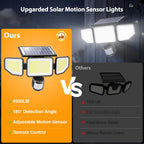 Onforu 4500Lm Solar Lights Outdoor, 3 Heads Security Lights With Remote Control, Ip65 Waterproof Motion Sensor Lights, 3 Modes Flood Lights For Wall, Porch, Yard, Outside, 2 Pack