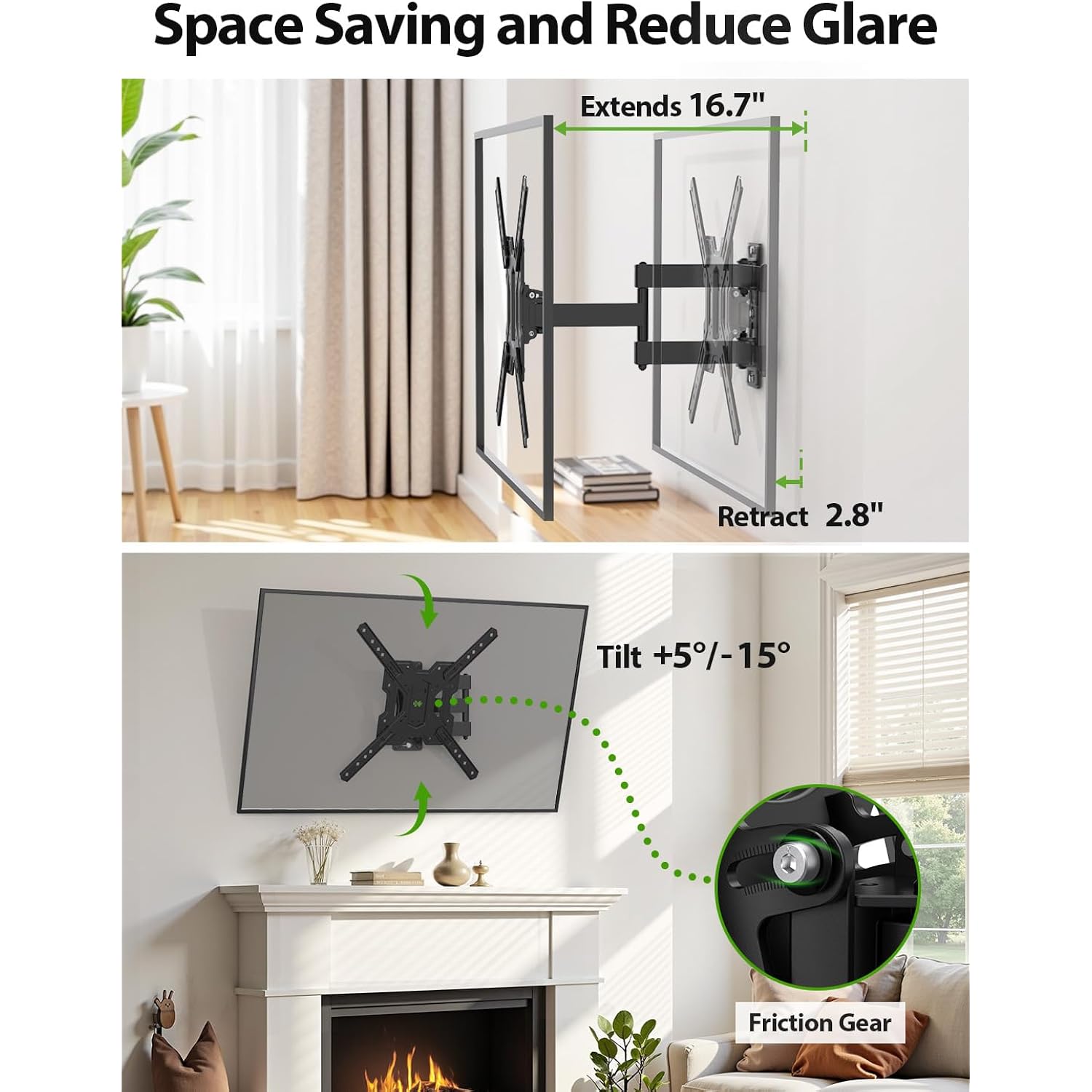 USX MOUNT UL Listed Full Motion TV Mount, Swivel Articulating Tilt TV Wall Mount for 26-65 Inch LED, 4K, Wall Mount Bracket with VESA 400x400mm Up to 77lbs, Perfect Center Design -XMM006-1