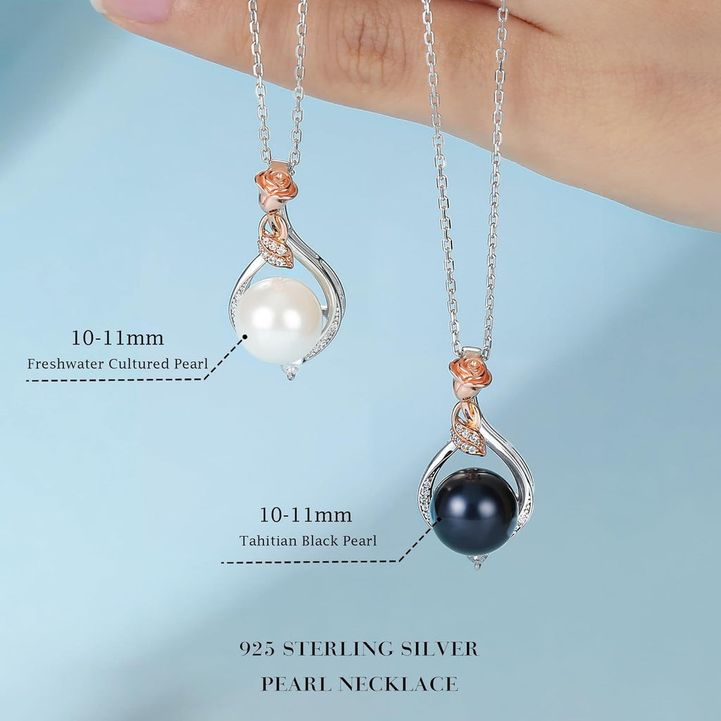 Iefil Mothers Day Gifts for Wife Mom - 10-11mm Freshwater Pearl Necklace, Rose Flower Pearl Necklace, Anniversary Jewelry Gifts for Women Wife Mom Girlfriend Her, 925 Sterling Silver