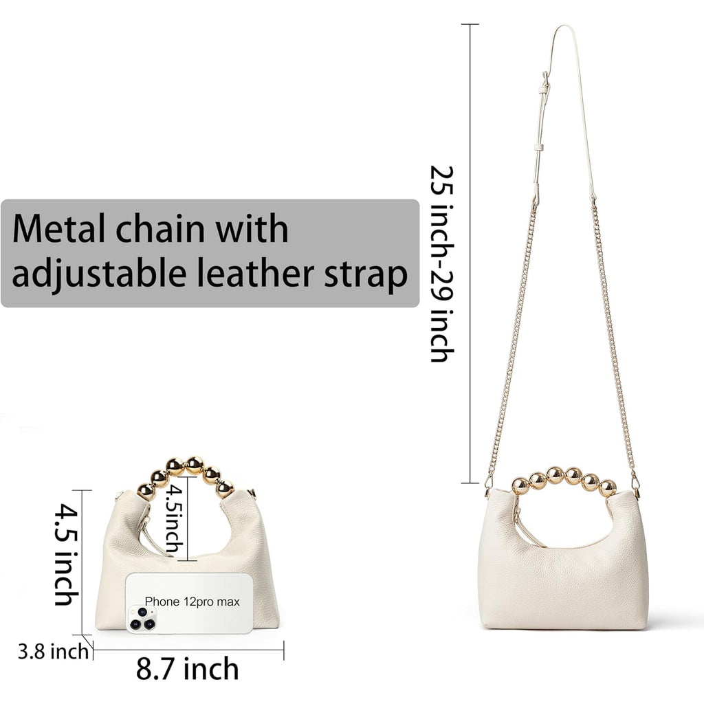 DORIS&JACKY Small Top Handle Clutch Purse for Women, Designer Evening Bag With Pearl Tote Handle and Chain Strap