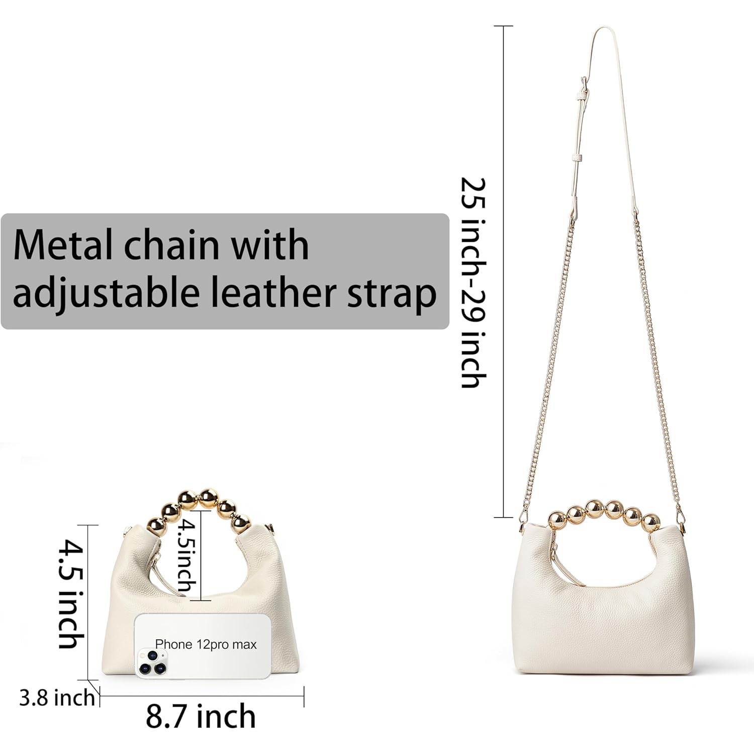DORIS&JACKY Small Top Handle Clutch Purse for Women, Designer Evening Bag With Pearl Tote Handle and Chain Strap