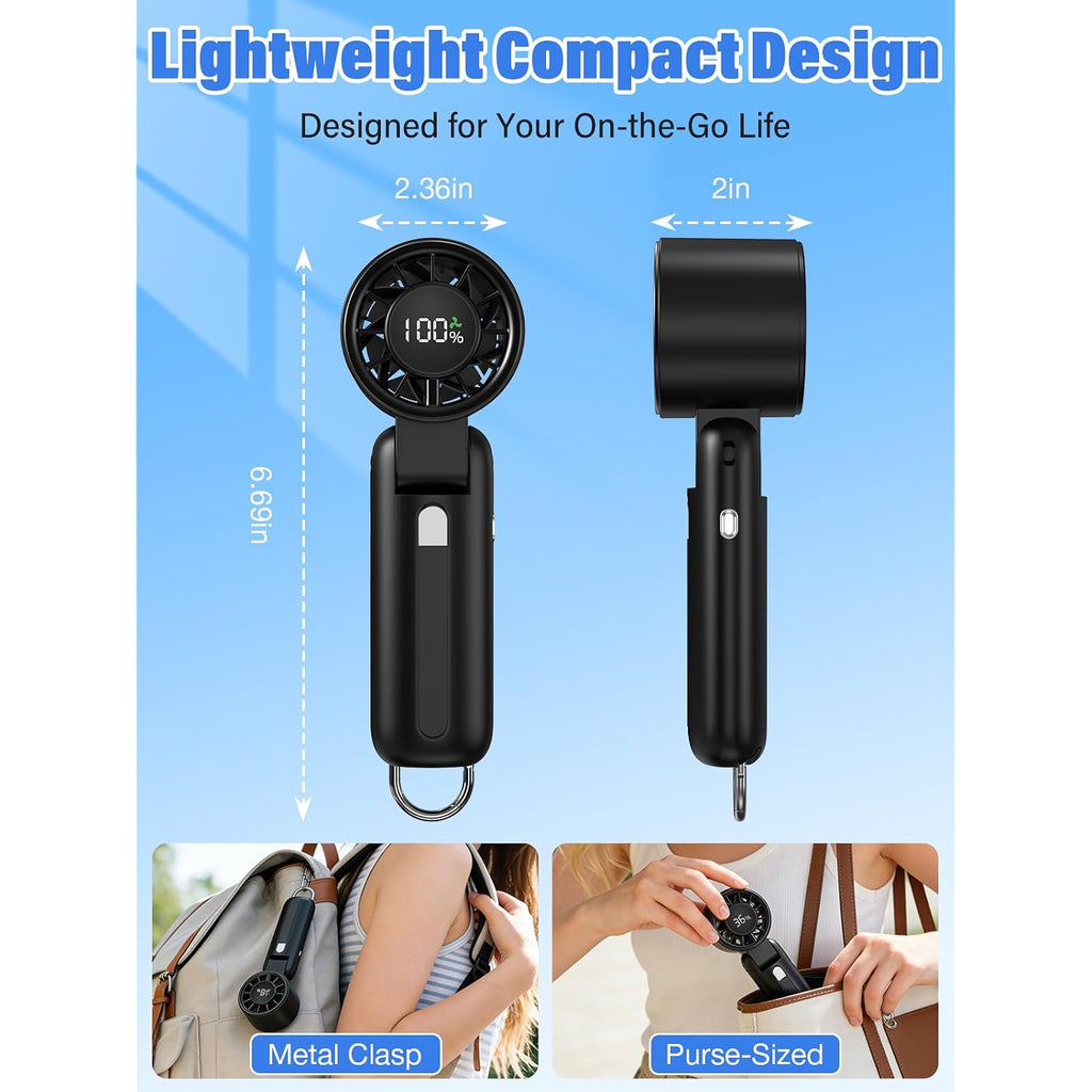 Ai Handheld Fan Turbo, 100-Speed Portable Fan Rechargeable, Mini Fan With 12800 Rpm Strong Airflow, Foldable 4-In-1 Personal Fan For Travel, Camping, Beach & Office, Usb-C & Lightweight & Quiet
