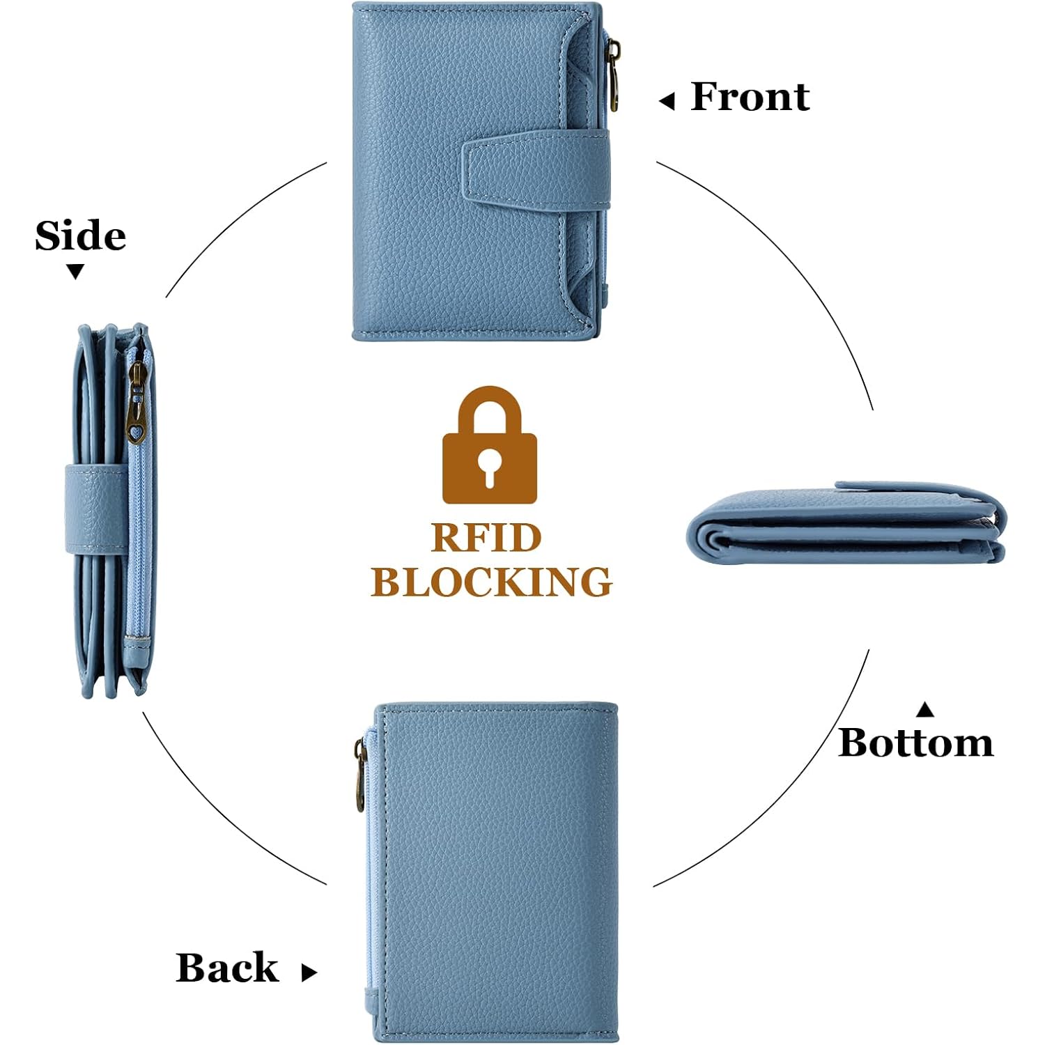 Airkit Small Wallet Women RFID Blocking Soft Leather Bifold Compact Card Holder Wallet for Women with Zipper Coin Pocket 4 ID Window