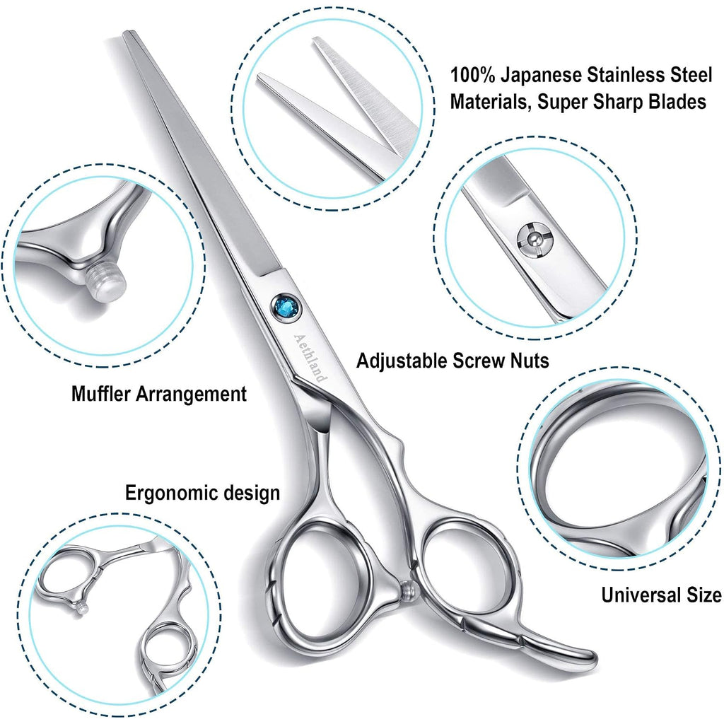Hair Cutting Scissors Kit, Aethland Professional Barber Hairdressing Scissors Set (Trimming Shaping Grooming Thinning Shears) For Men Women Pets Home Salon Barber Haircut, 6.5" Japanese 9Cr Ss