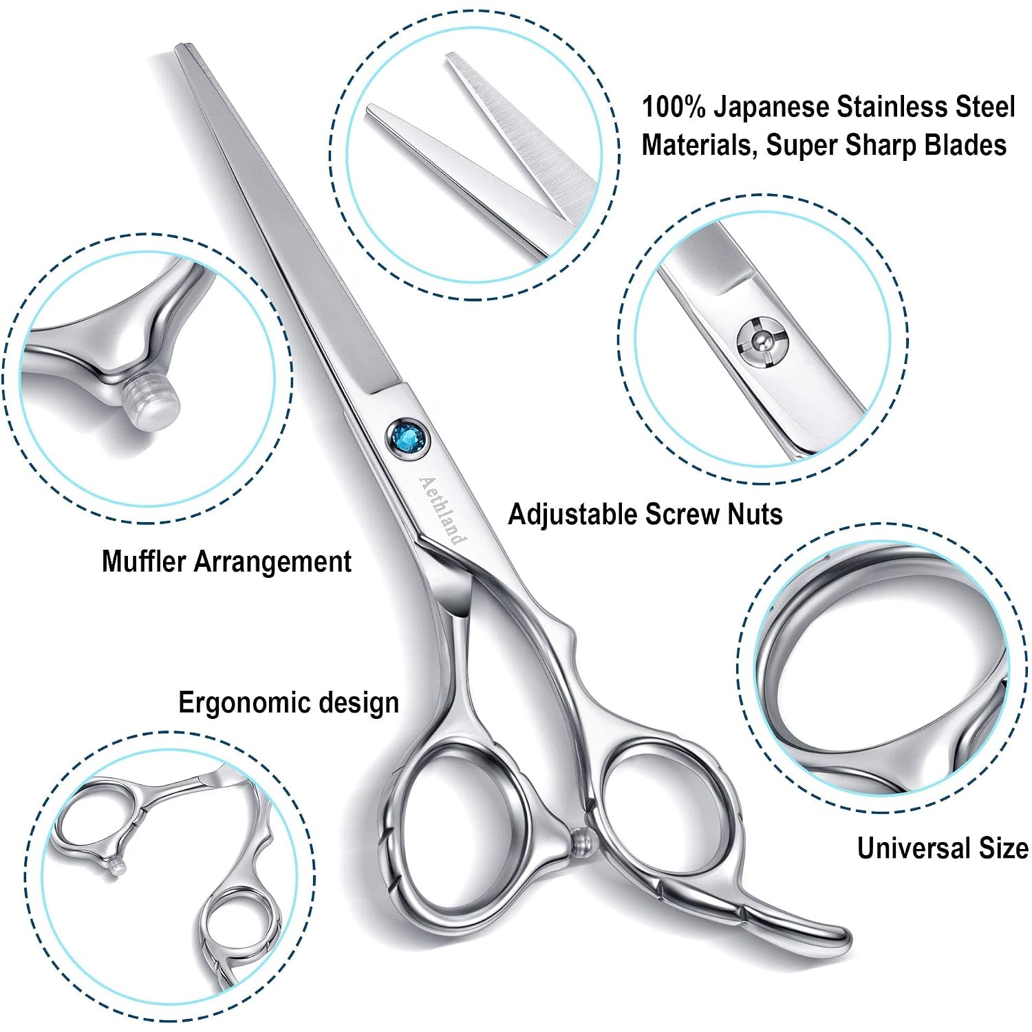 Hair Cutting Scissors Kit, Aethland Professional Barber Hairdressing Scissors Set (Trimming Shaping Grooming Thinning Shears) For Men Women Pets Home Salon Barber Haircut, 6.5" Japanese 9Cr Ss