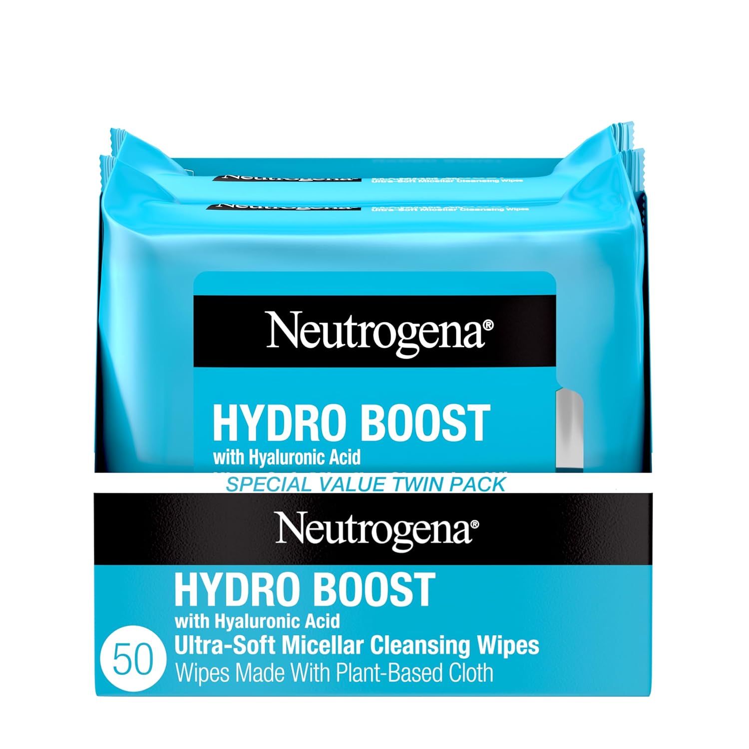 Neutrogena Hydro Boost Cleansing Wipes Makeup Remover For Face Micellar Gently Removes Oil, Dirt, And Waterproof Makeup Daily With Hydrating Hyaluronic Acid, 25 Ct
