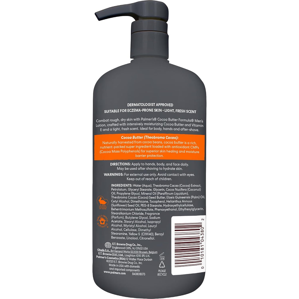 Palmer'S Cocoa Butter Formula Men'S Face Moisturizer & Body Lotion For Dry Skin, 33.8 Oz, 3-In-1 Fast Absorbing Lotion For Men, 48-Hr Hydration With Vitamin E, Soothes Dryness, Dermatologist Approved