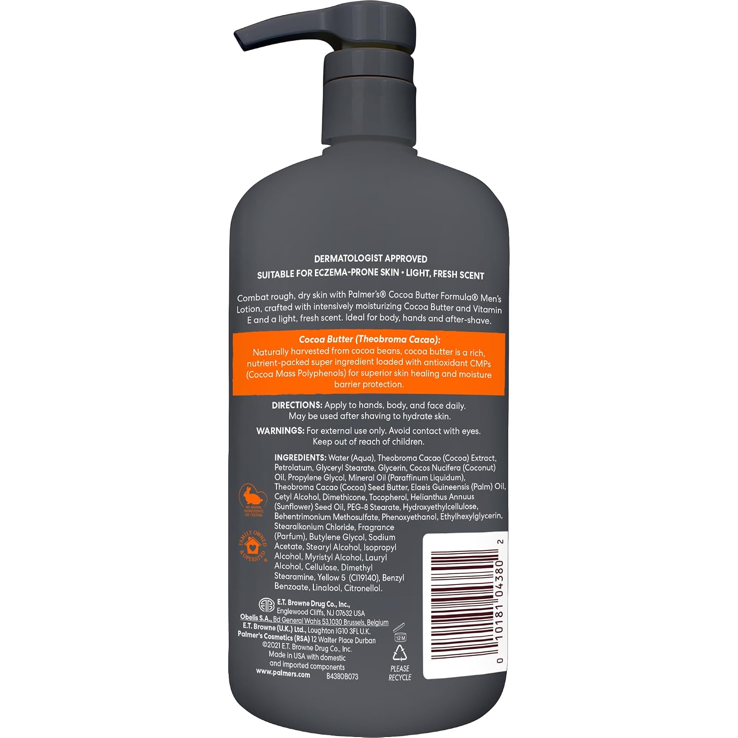 Palmer'S Cocoa Butter Formula Men'S Face Moisturizer & Body Lotion For Dry Skin, 33.8 Oz, 3-In-1 Fast Absorbing Lotion For Men, 48-Hr Hydration With Vitamin E, Soothes Dryness, Dermatologist Approved
