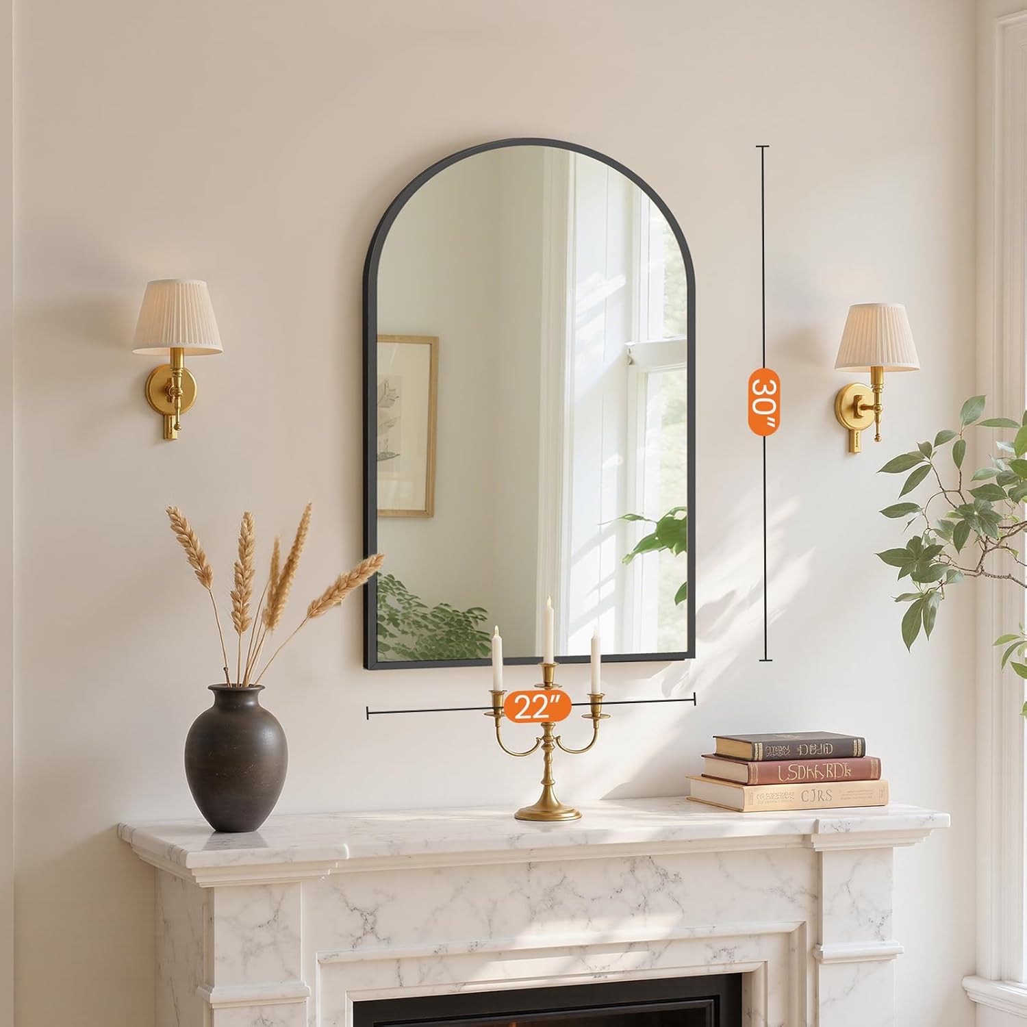 Sweetcrispy 20"x30" Arched Black Bathroom Mirrors for Wall, Bathroom Mirrors for Over Sink, Metal Framed with HD Shatter-Proof Glass for Entryway, Living Room, Bedroom