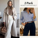 WERFORU 2 Pack Women Skinny Belt Thin Waist Belt for Pants Leather Belt with Gold Buckle for Jeans Dress,0.6" width