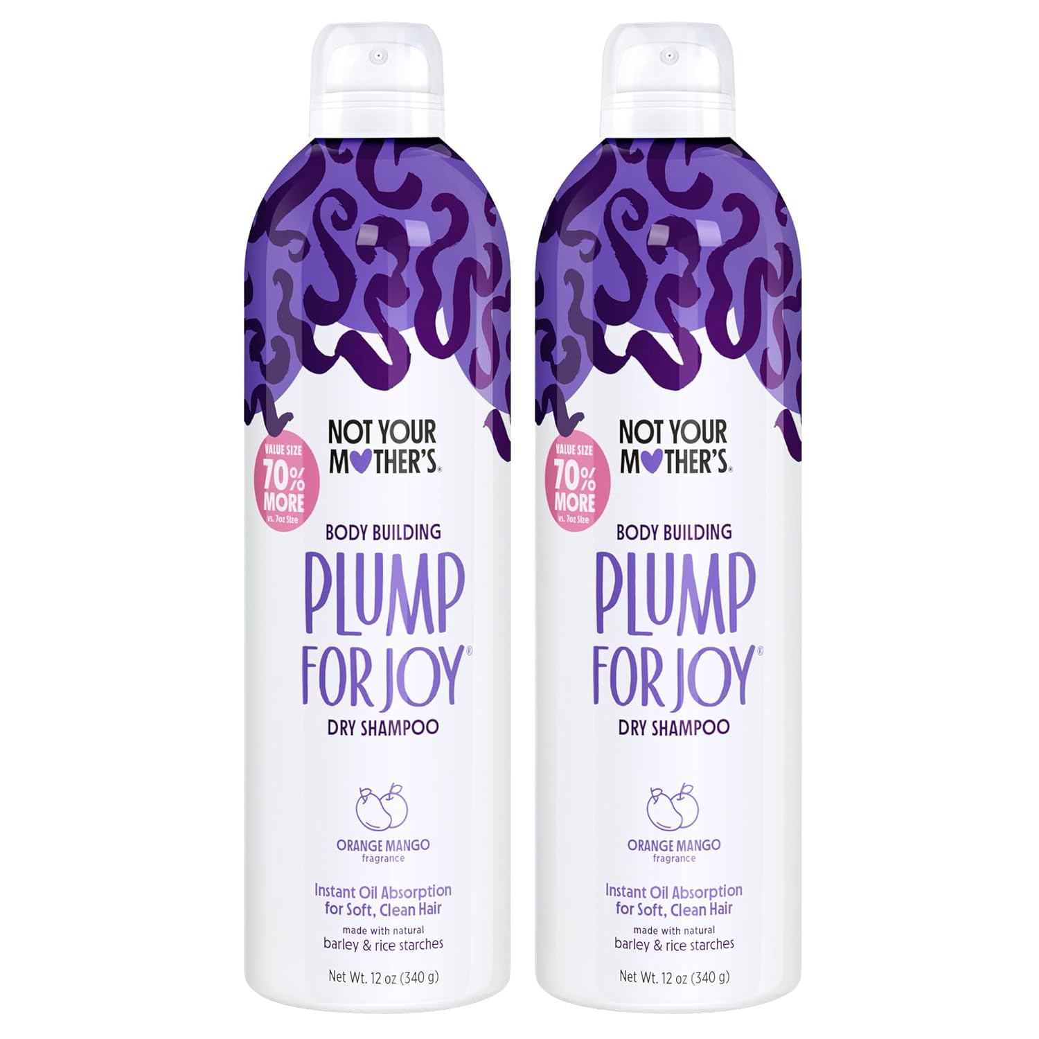 Not Your Mother's Value Size Plump for Joy Jumbo Dry Shampoo (2-Pack) - 12 oz Each - 70% More to Absorb Oil and Build Body - Orange Mango - For All Hair Types