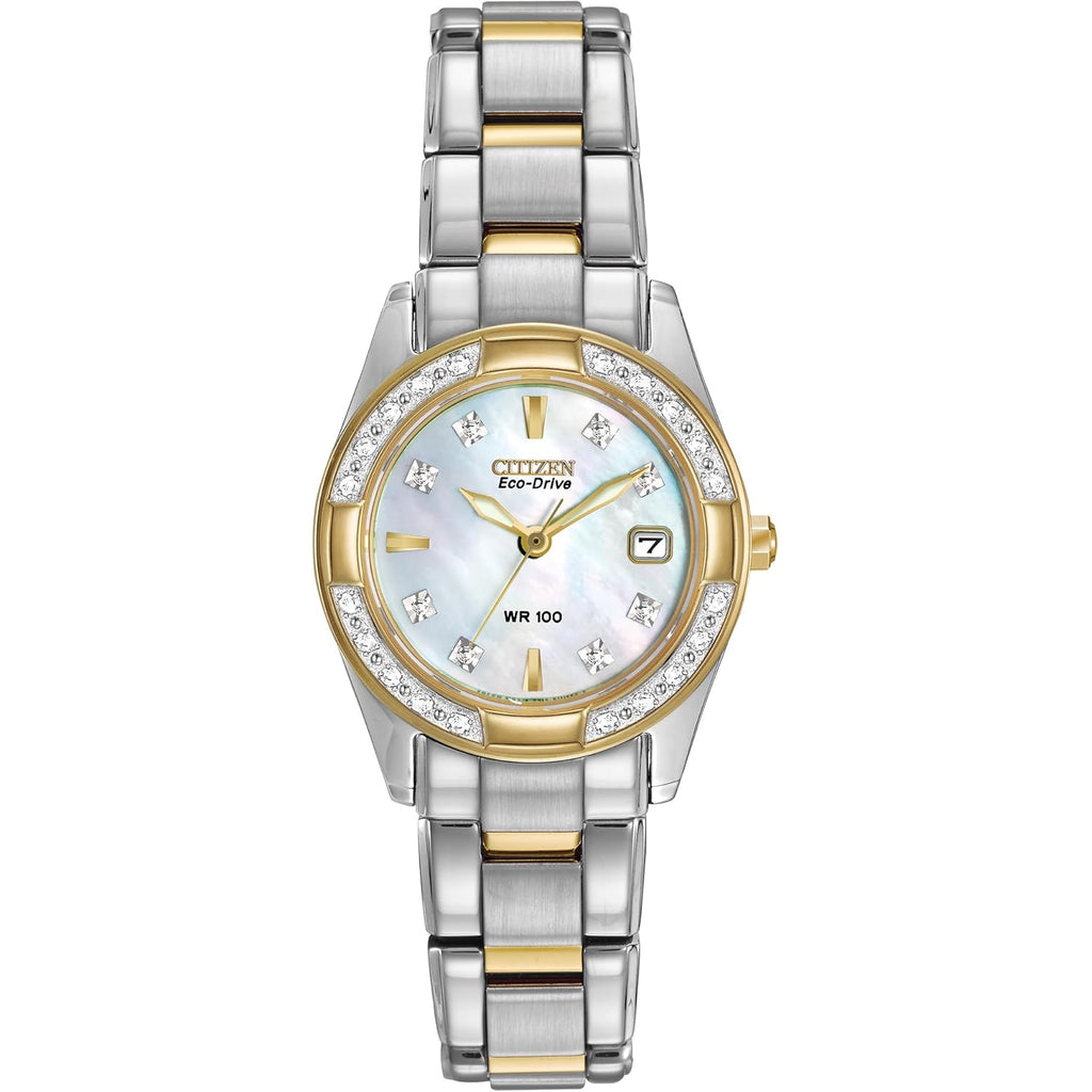 Citizen Women's Eco-Drive Dress Classic Diamond Watch in Two-Tone Stainless Steel, Mother of Pearl Dial (Model: EW1824-57D)