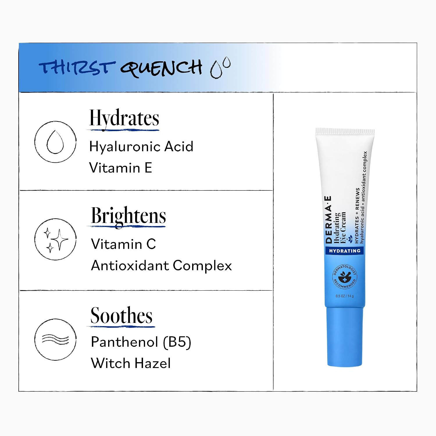 Derma E Hydrating Eye Cream – Firming And Lifting Hyaluronic Acid Treatment - Under Eye And Upper Eyelid Cream Reduces Puffiness And Appearance Of Fine Lines, 0.5 Oz