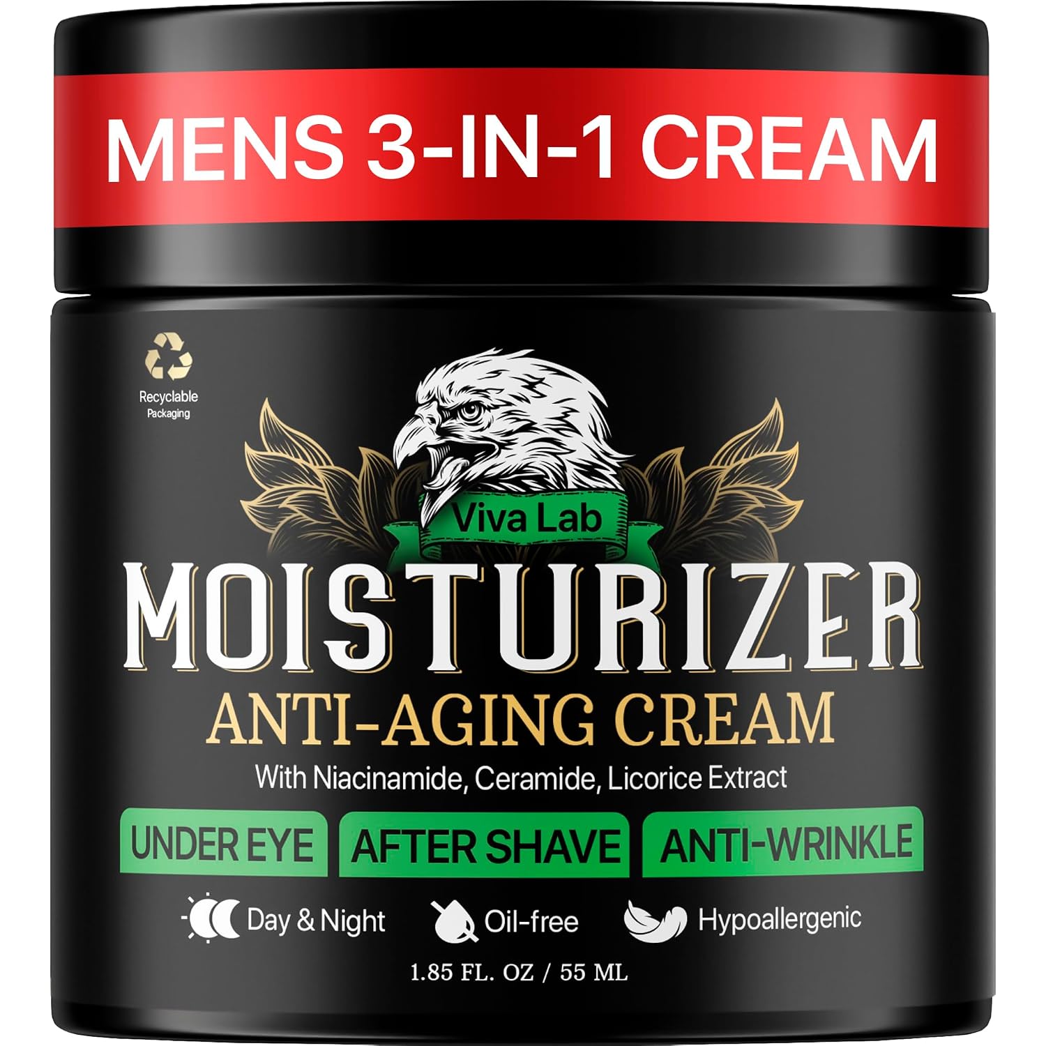 Mens Face Moisturizer Anti-Aging Cream - Lightweight After Shave Lotion For Men - Day & Night Hydrating Skin Care With Niacinamide Collagen Ceramides - Fast-Absorbing Non-Greasy 1.85Oz