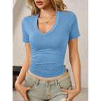 Womens Summer Sexy Short Sleeve Tshirt Tops Deep V Neck Shirts Casual Slim Fit Basic T-Shirt Tee