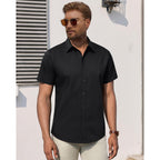 Men'S Short Sleeve Dress Shirts Stretch Stain Shield Business Casual Button Down Shirts Solid Formal Wedding Tops