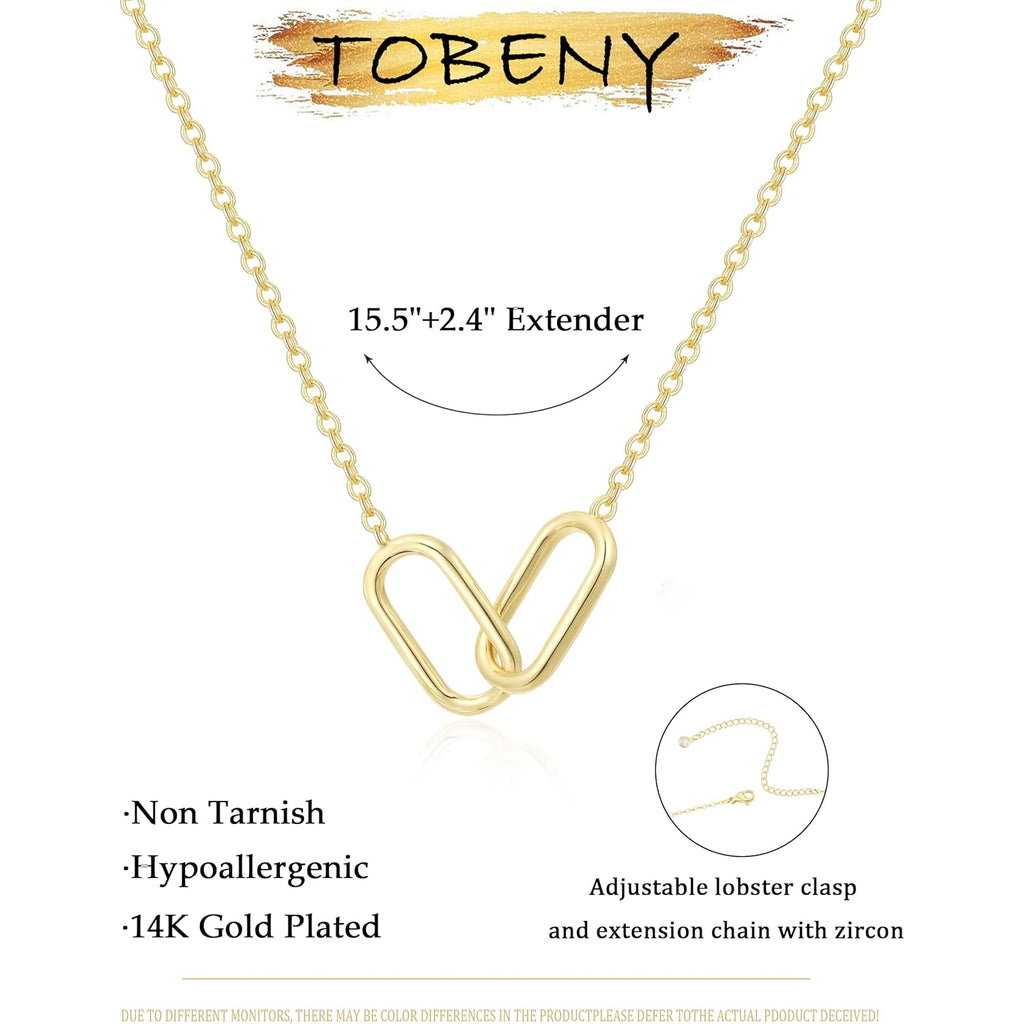 TOBENY Gold Necklace for Women Trendy 14K Gold Plated Dainty Bow Heart Cross Pendant Necklaces Cute Simple Pearl Diamond Paperclip Butterfly Italian Horn Choker Necklaces for Women Gift Jewelry