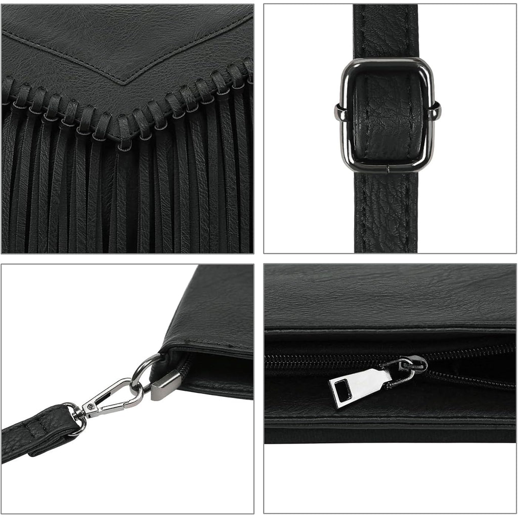 Hde Women'S Pu Leather Hobo Fringe Crossbody Tassel Purse Vintage Flap Envelope Handbag Western Sling Shoulder Bag