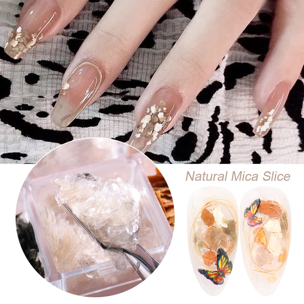 Mica Marble Nail Art Decorations, Holographic Japanese Style 3D Acrylic Nails Supplies Design, Mica Nail Art Glitter Slices UV Gel Marble Sequins Accessories for Women Girls Manicure Charms Decoration