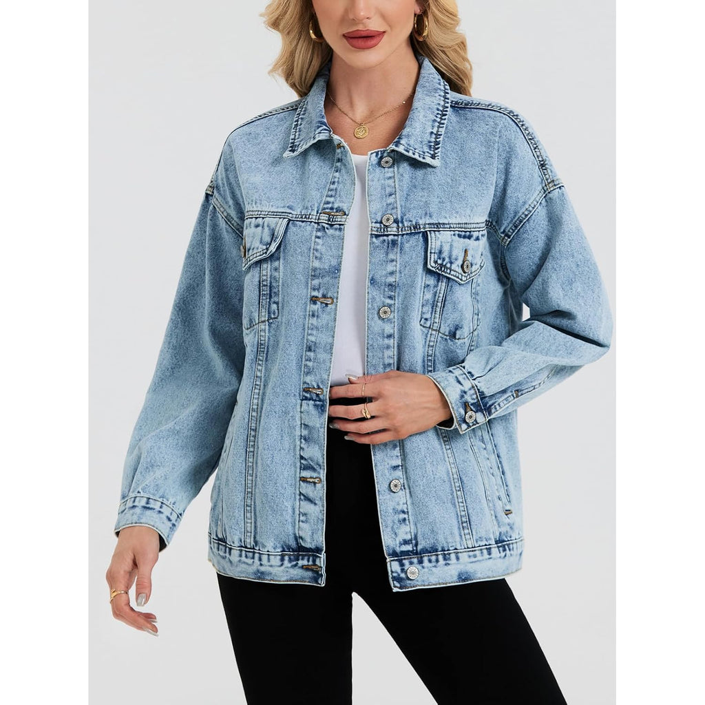 Oversized Denim Jacket Women Boyfriend Jean Jacket Trendy Loose Shacket Spring Trucker Coats