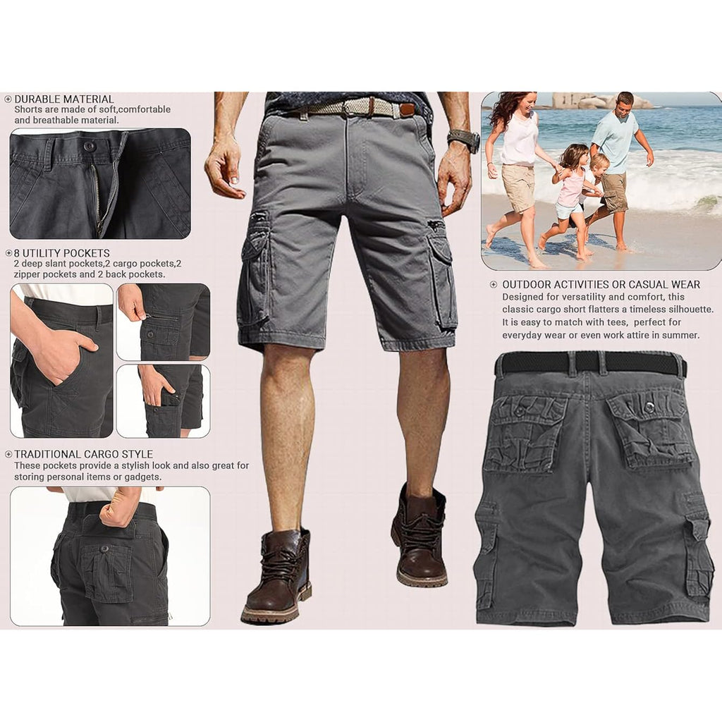 Akarmy Men'S Lightweight Multi Pocket Cotton Casual Cargo Shorts,Outdoor Twill Camo Shorts With Zipper Pockets(No Belt)