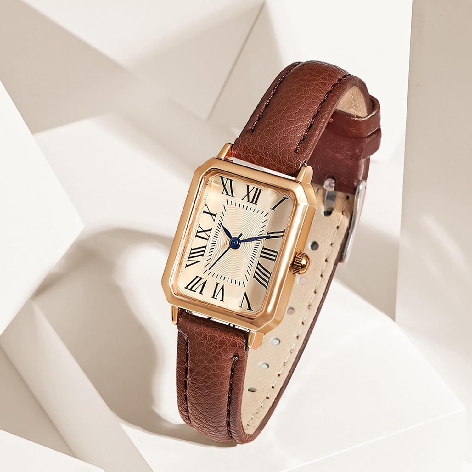 BESTKANG Leather Strap Watches for Women Elegant Dainty Ladies Watch Vintage Rectangle Women Quartz Wrist Watch