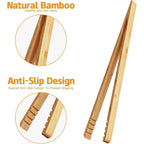 Dujen 2 Pieces Bamboo Toast Tongs, 10.2 Inches Long Wood Toaster Tongs With Anti-Slip Design, Tongs For Cooking With Cooking Oil Coating