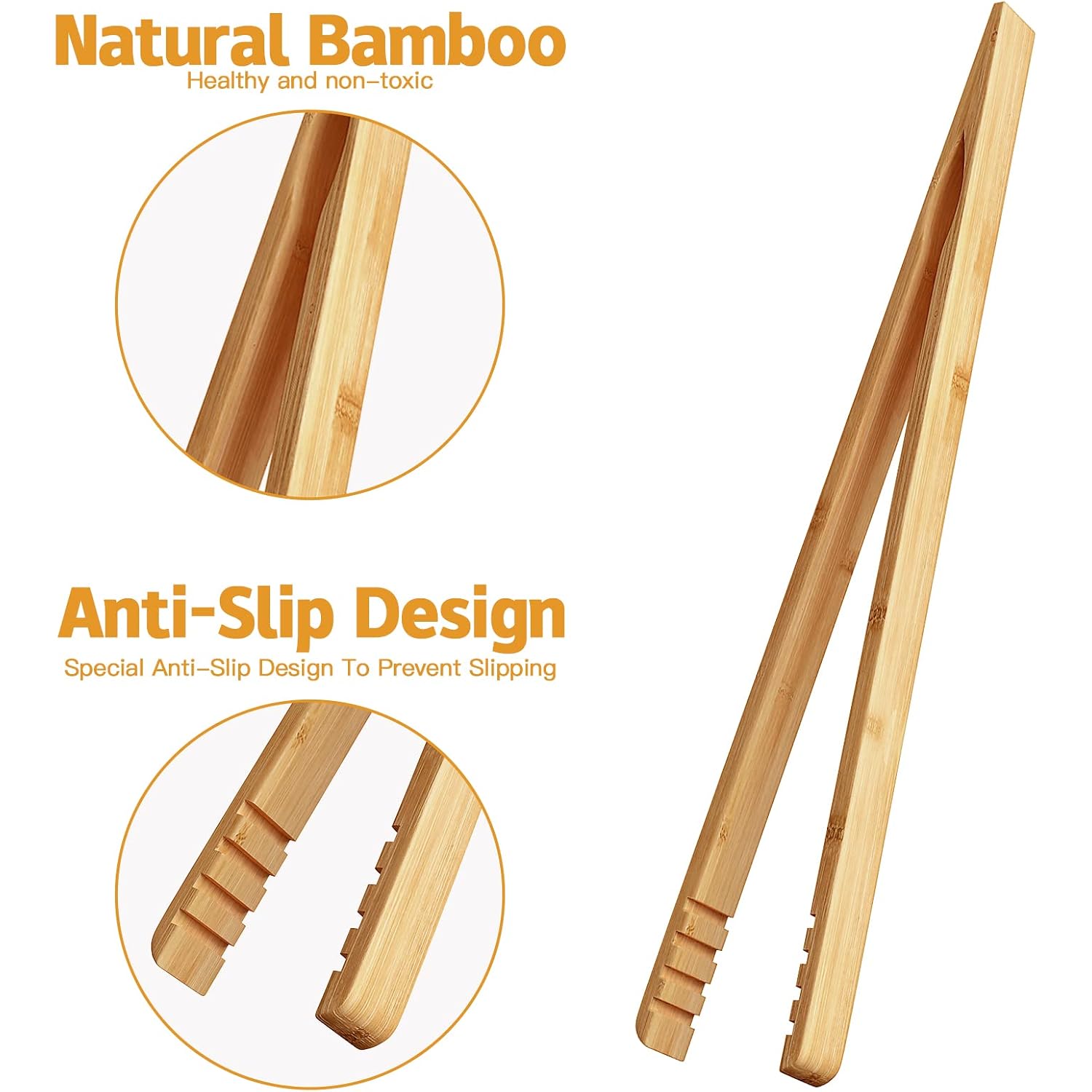 Dujen 2 Pieces Bamboo Toast Tongs, 10.2 Inches Long Wood Toaster Tongs With Anti-Slip Design, Tongs For Cooking With Cooking Oil Coating