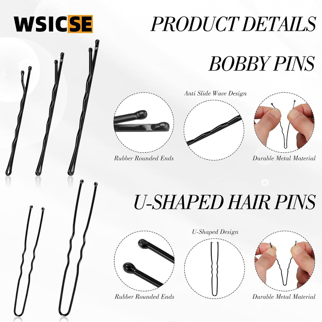 570Pcs Black Bobby Pins For Women, Hair Pins Kit With Hair Nets For Buns, 2 & 2.4Inch U-Shaped Bobby Pins Bulk For Wedding Bridal Styling With Storage Box, French Hair Pin Clips Hair Accessories
