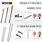 570Pcs Black Bobby Pins For Women, Hair Pins Kit With Hair Nets For Buns, 2 & 2.4Inch U-Shaped Bobby Pins Bulk For Wedding Bridal Styling With Storage Box, French Hair Pin Clips Hair Accessories