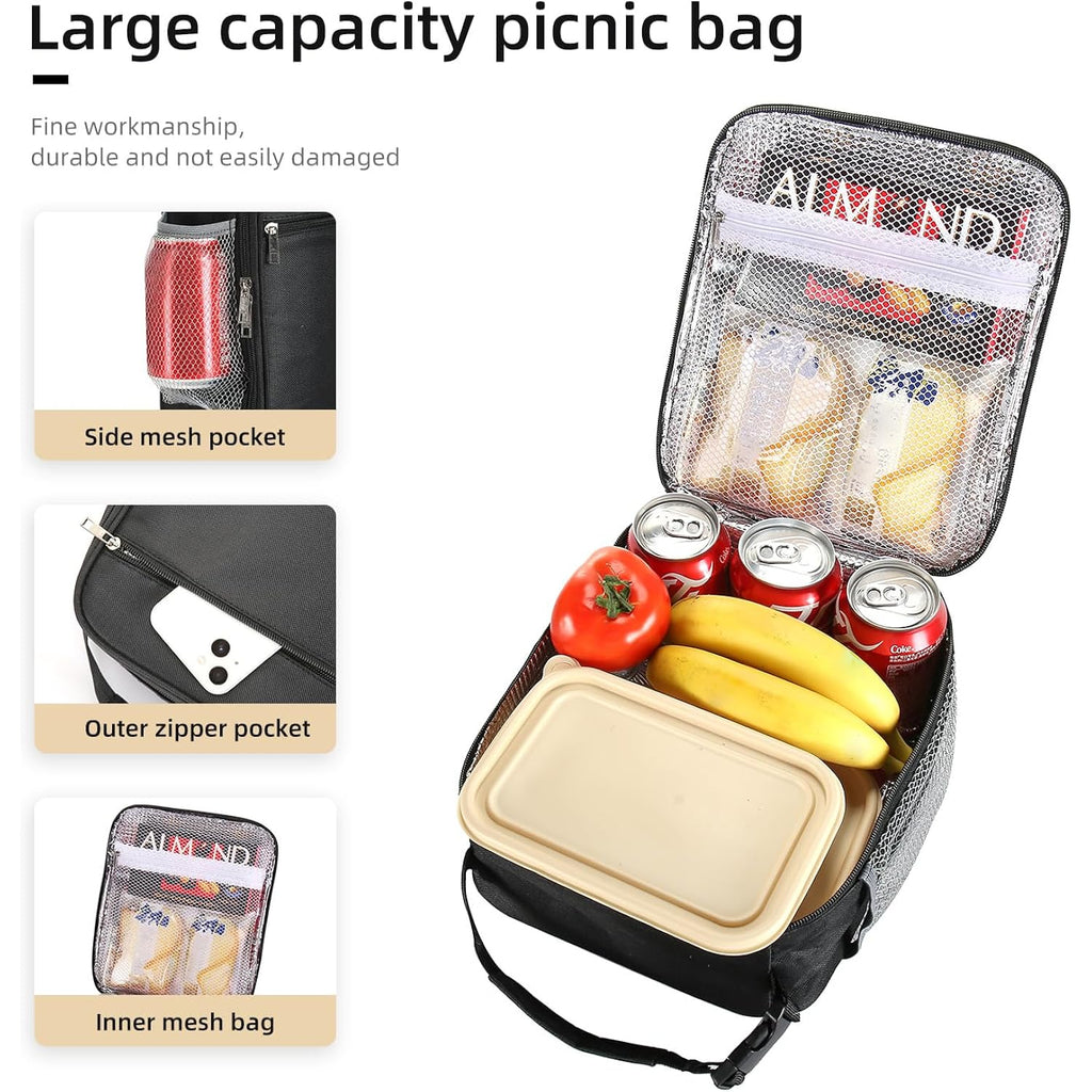 Lovoeo Lunch box Lunch bag for men women Insulated Lunchbox Lunch bags for Work Picnic Travel (Black)