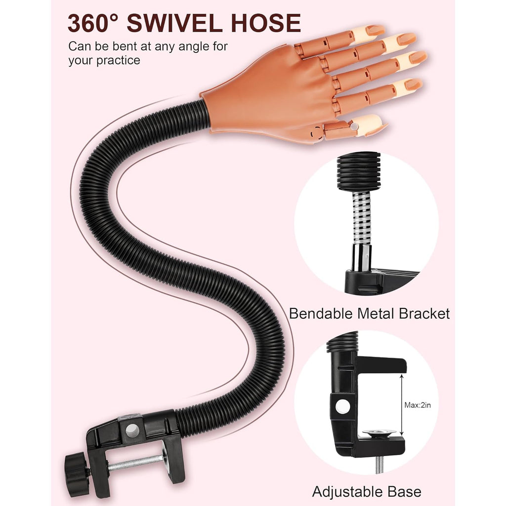 Practice Hand for Acrylic Nails, Flexible Nail Practice Hands Magnetic Fake Hands for Nails Practice, Movable Nail Mannequin Hand with 200PCS Nail Tips for Beginners